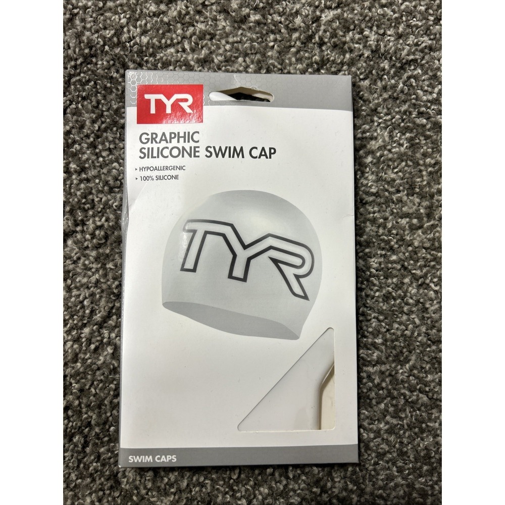 Tyr Graphic 100 White Silicone Swim Cap Adult Size Large‎ Tyr Logo New